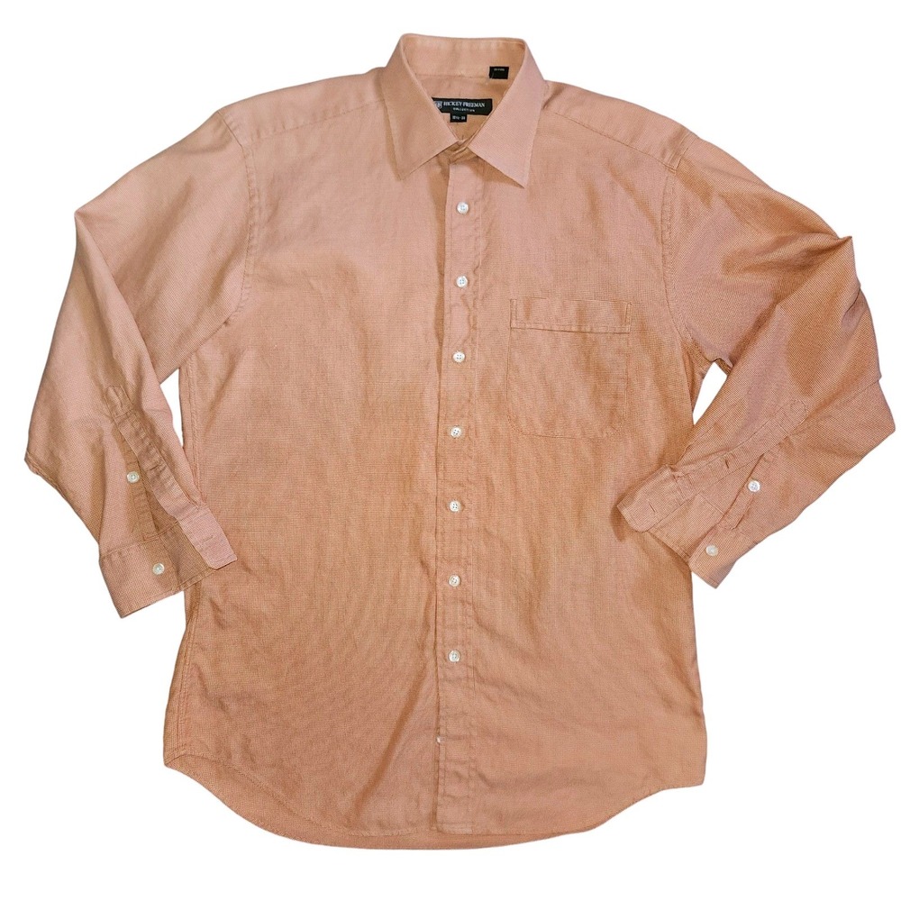 Hickey Freeman Men's Long Sleeve Button Down Shirt Tan Textured Size L - Picture 2 of 5
